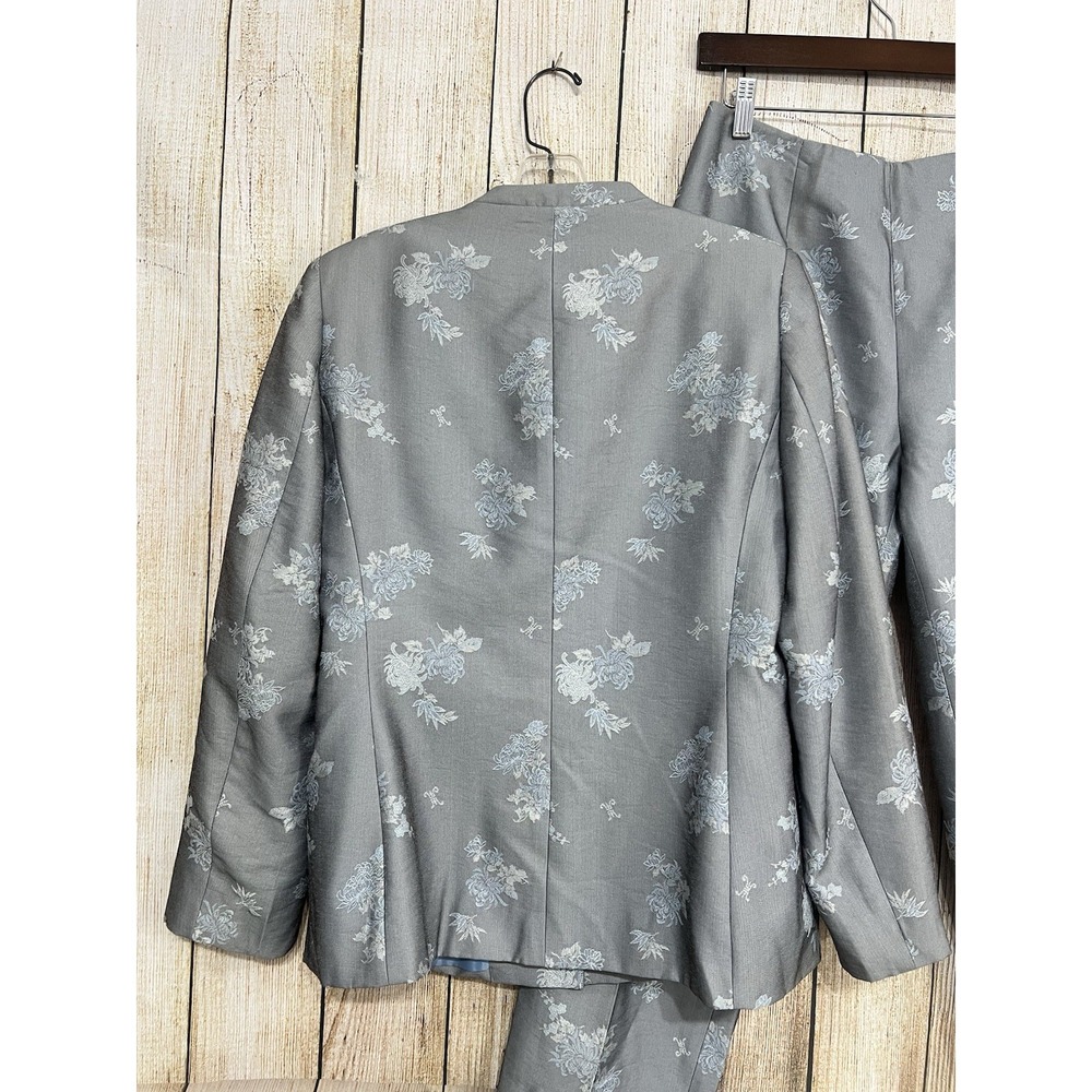 Kasper 2 Pc Floral Jacquard Pant Suit Women 6 Gray Formal Career Soft Quiet Lux - Picture 5 of 8